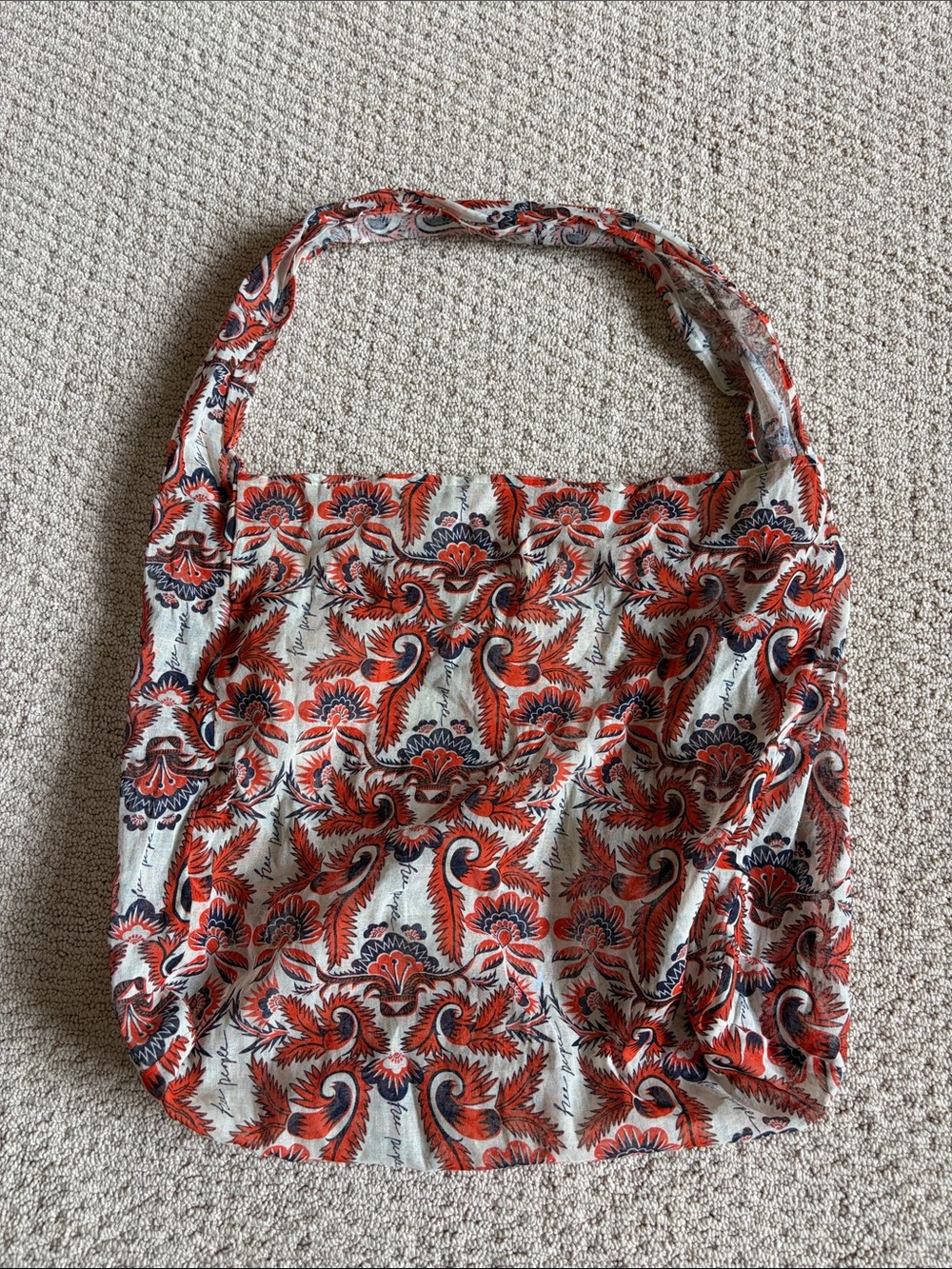 Free People Cream Tote with Red and Navy Floral Print